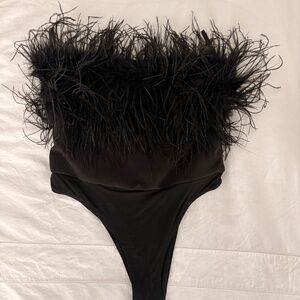 Bardot feathered strapless bodysuit